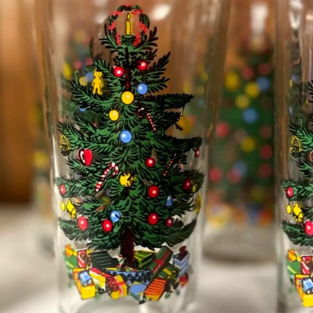 Holiday highball glass, vintage KIG Indonesia Christmas tree